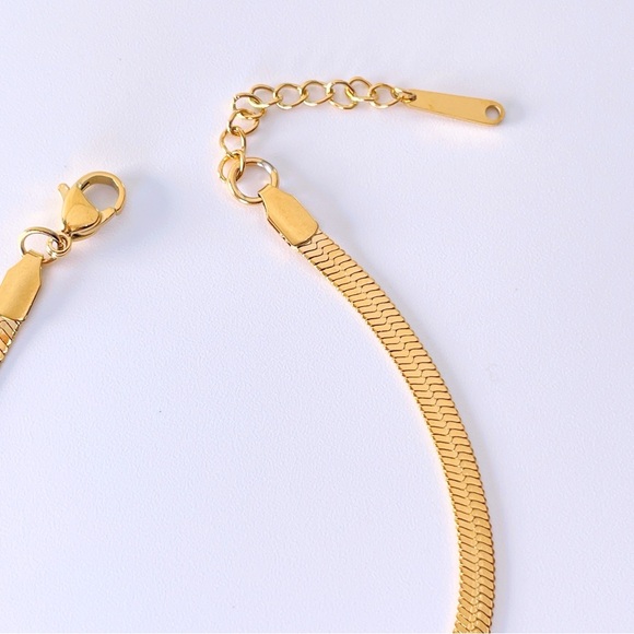 18K Real Gold Plated 4MM Herringbone Flat Snake Chain Bracelet - Picture 3 of 6